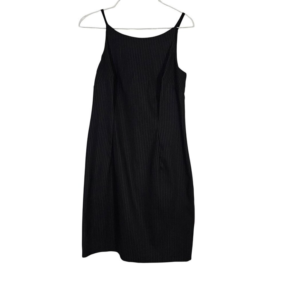 All That Jazz Black Pinstripe Spaghetti Strap Midi Sheath Dress 7/8 Y2K USA